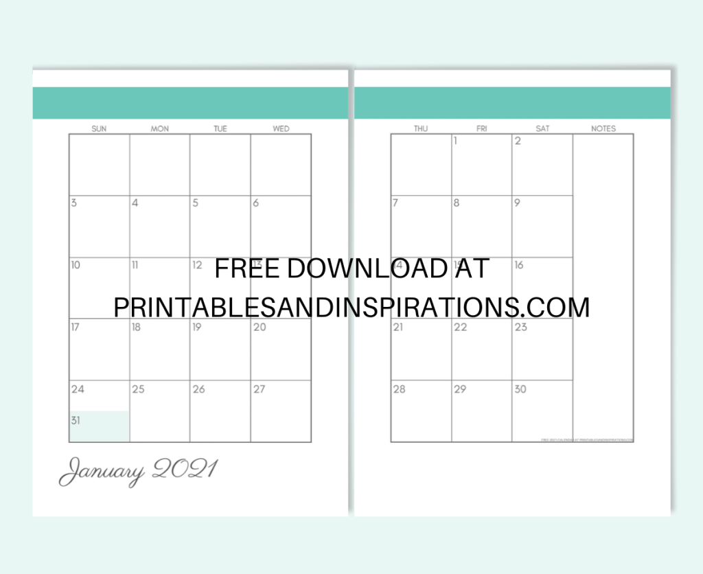 2021 Two Page Monthly Calendar Template Free Printable Printables