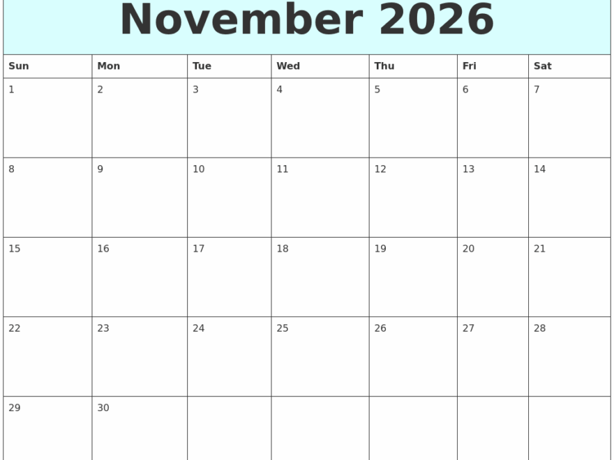 November 2026 Free Calendar