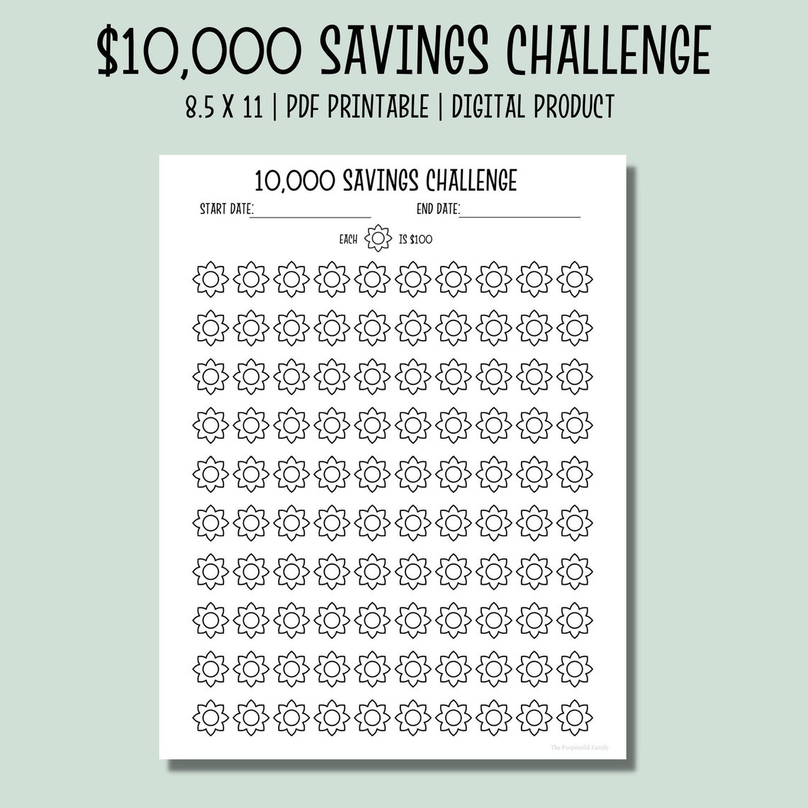 10 000 Money Saving Challenge 10k Printable Savings Tracker
