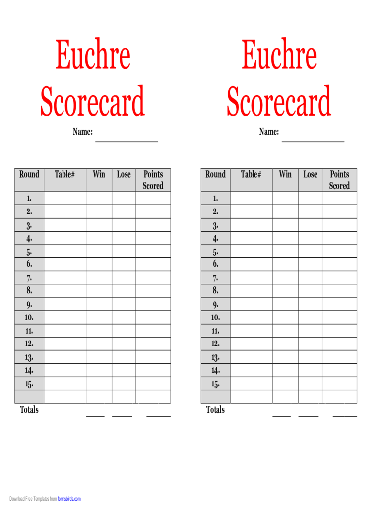 2025 Euchre Score Cards Template Fillable Printable PDF Forms