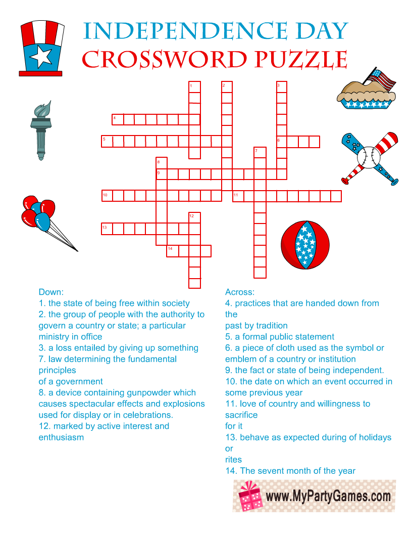 4th Of July Crossword Puzzle