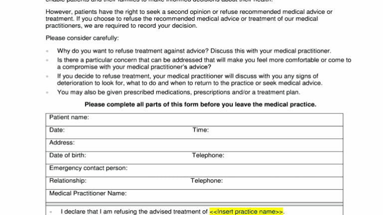 Against Medical Advice Form Printable