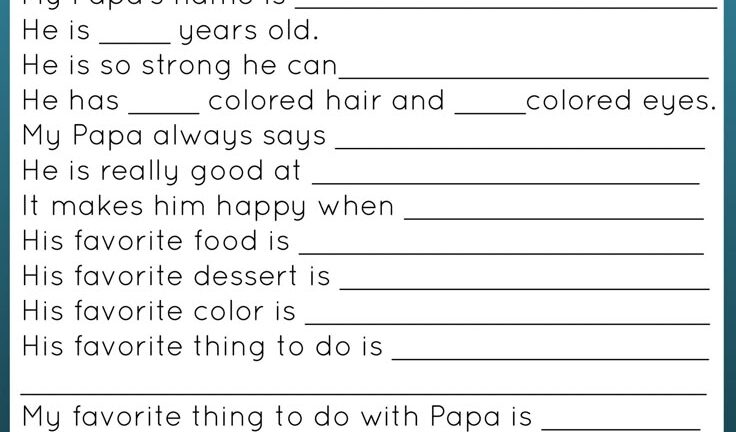 All About Papa Free Printable