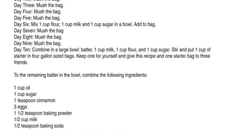 Amish Friendship Bread Instructions Printable