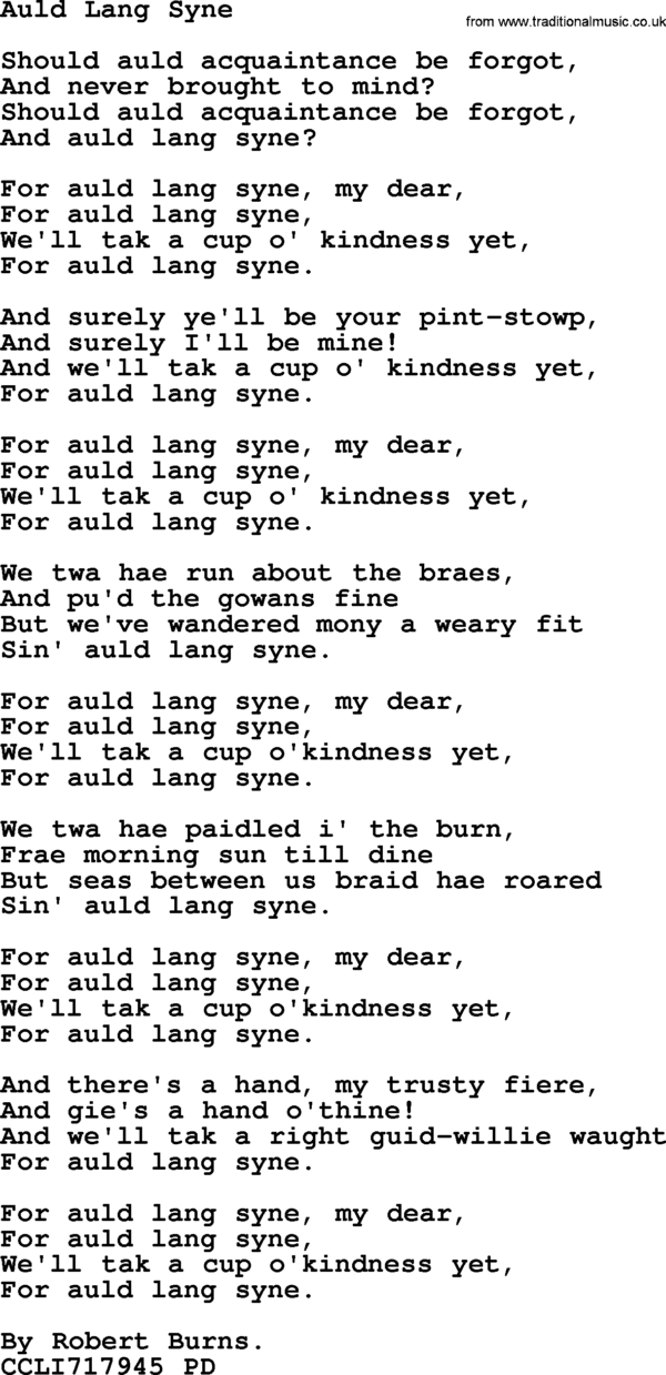 Auld Lang Syne Lyrics Printable