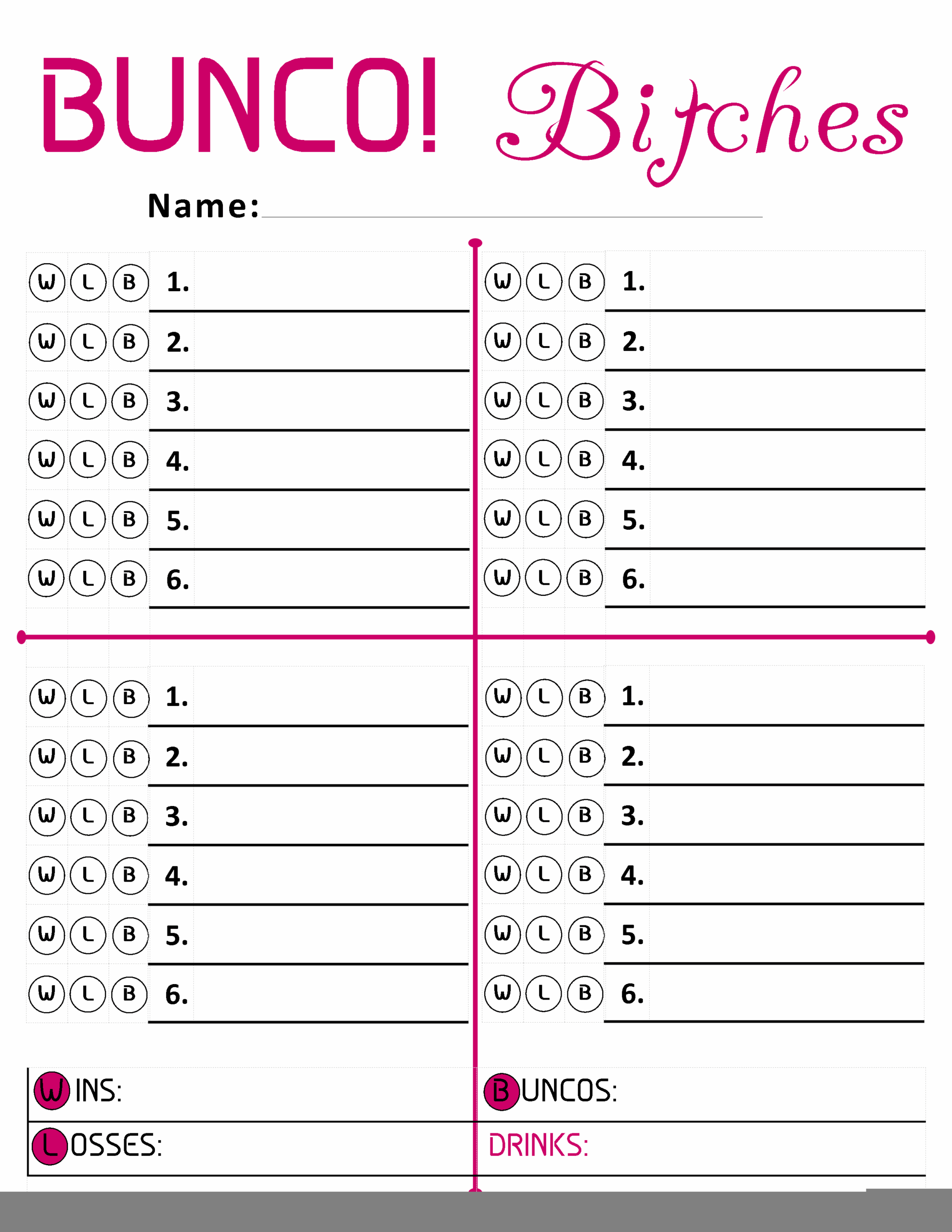 Bunco Sheets Printable
