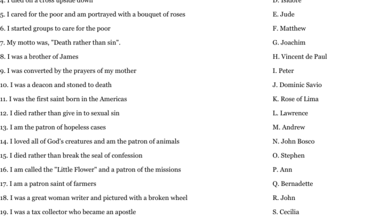 Catholic Saints Trivia Questions And Answers Printable Printable