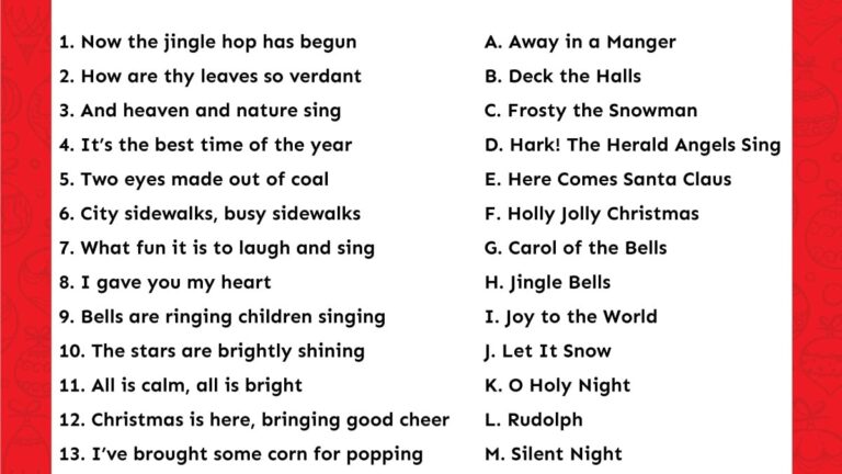 Christmas Carol Games Printable With Answers FREE Printable A Z