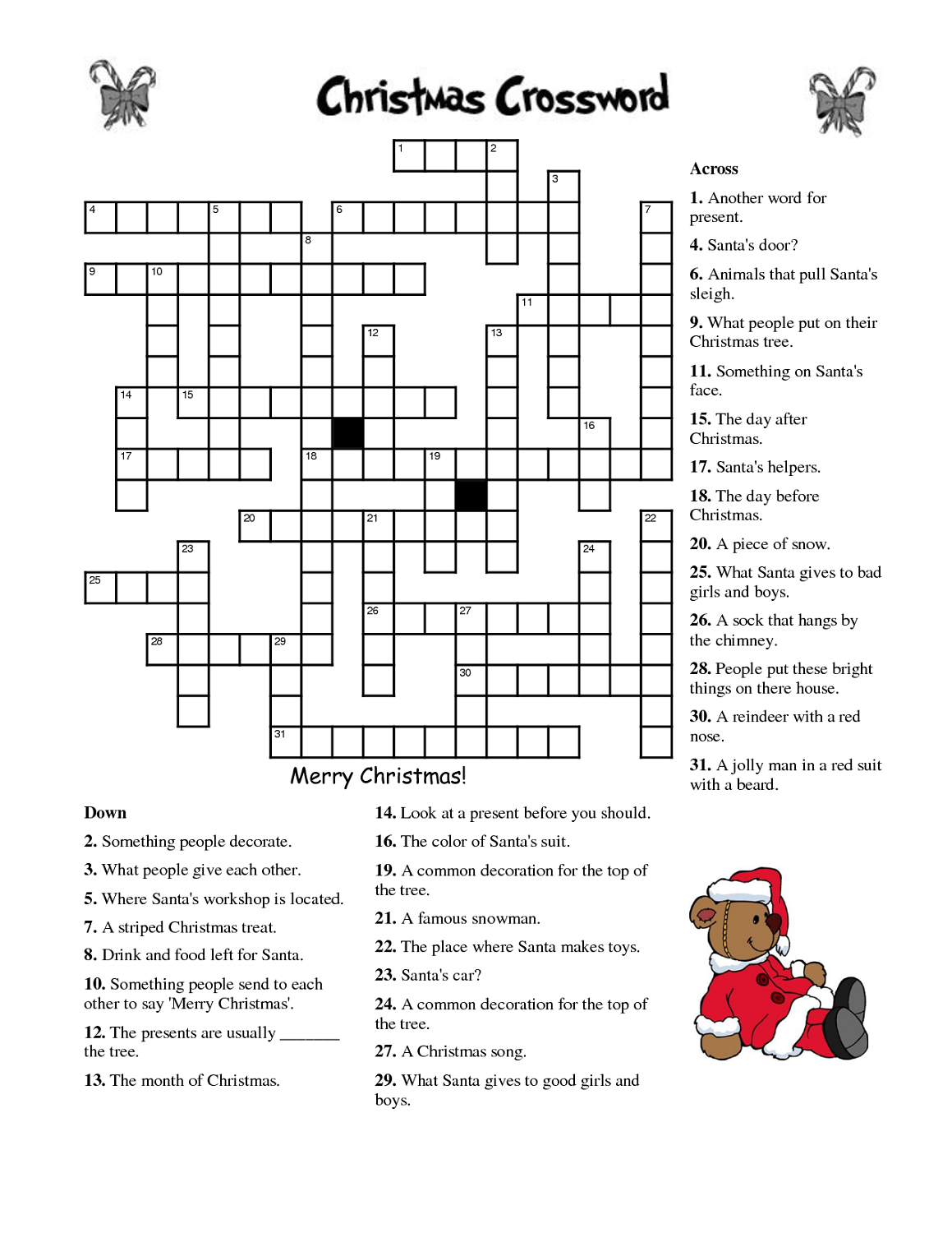 Free Christmas Crossword Puzzle Printable