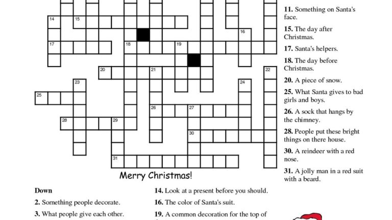Christmas Crossword Puzzles Free Printable FREE Printable A Z
