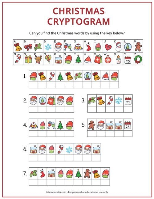 Christmas Cryptogram Printable Puzzle For Kids Christmas Worksheets