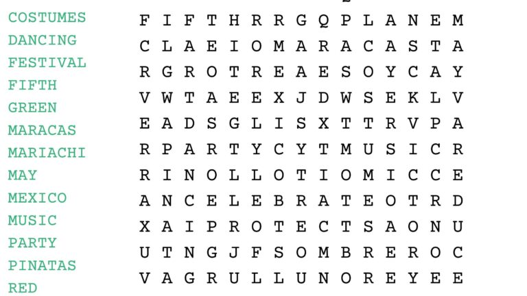 Cinco De Mayo Printable Word Search Printable Word Searches