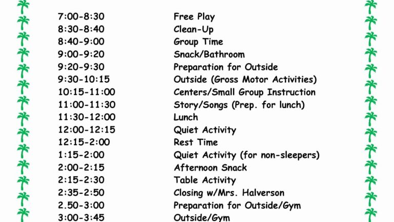 Daily Schedule Template Free New 29 Of Day Care Classroom Template