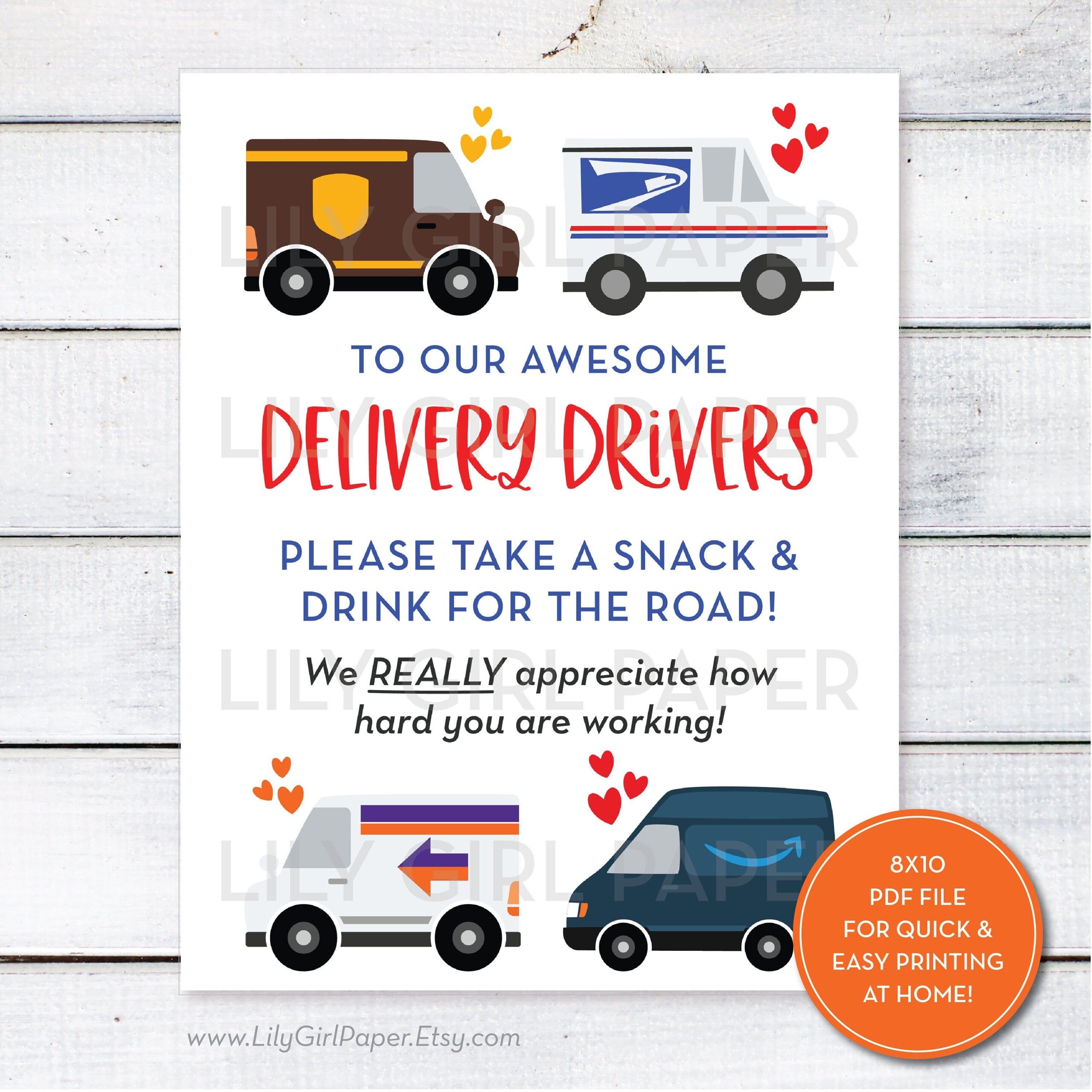 Delivery Driver Snack Drink Sign Mail Carrier Packages Etsy Drink