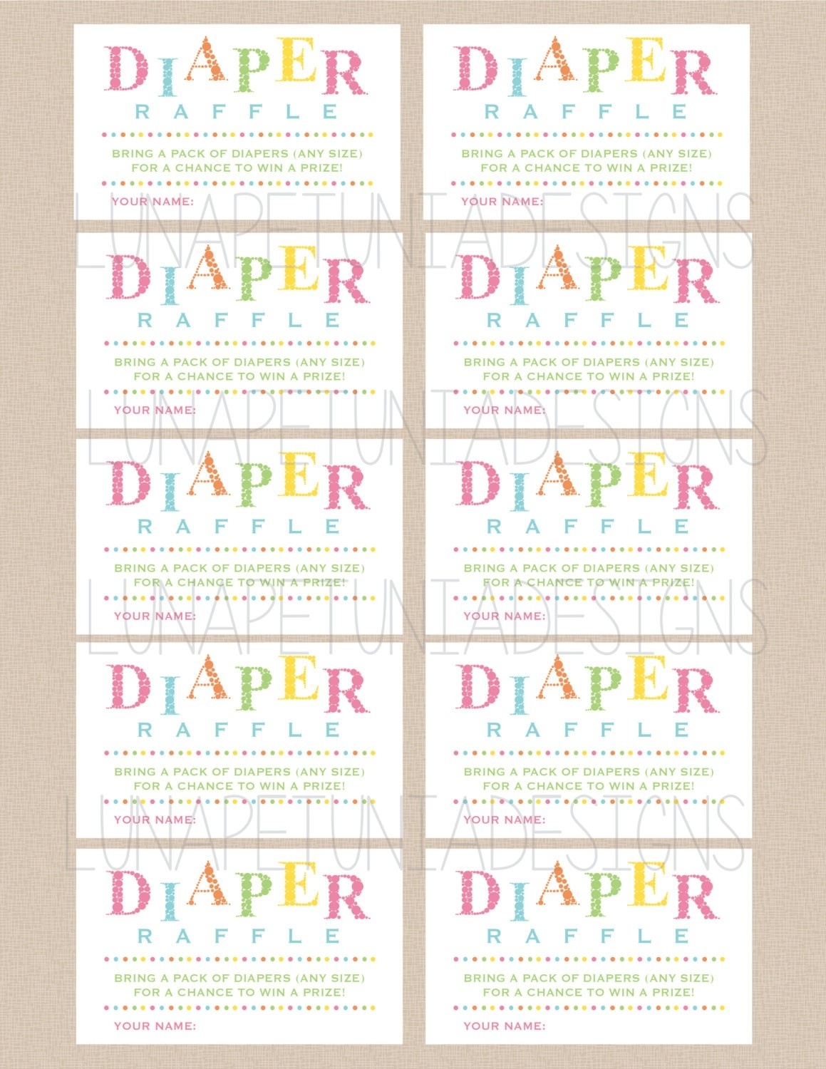 Diaper Raffle Printable Tickets