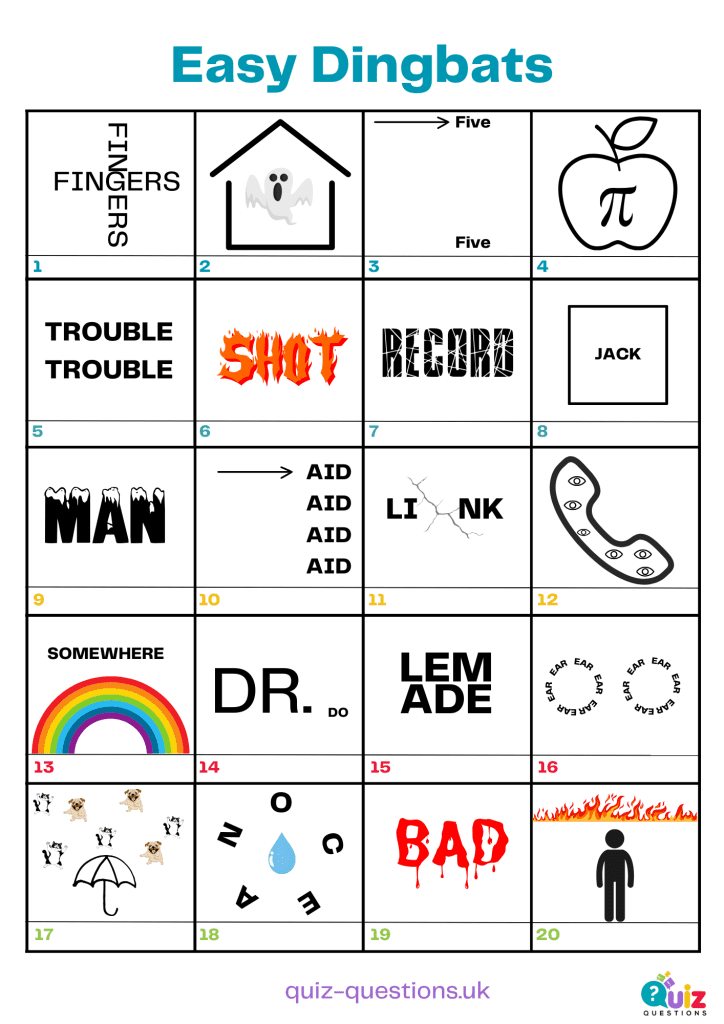 Easy Dingbats Quiz Questions Answers 2025