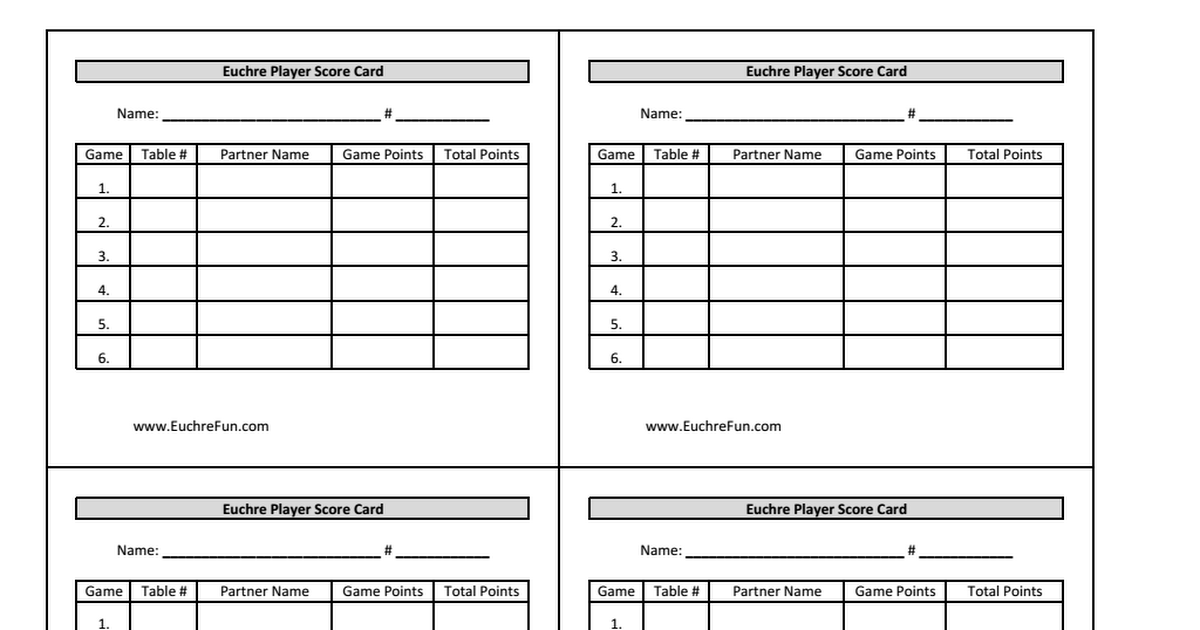 Euchre Player Score Card 6 Games Pdf Euchre Name Games Player Card