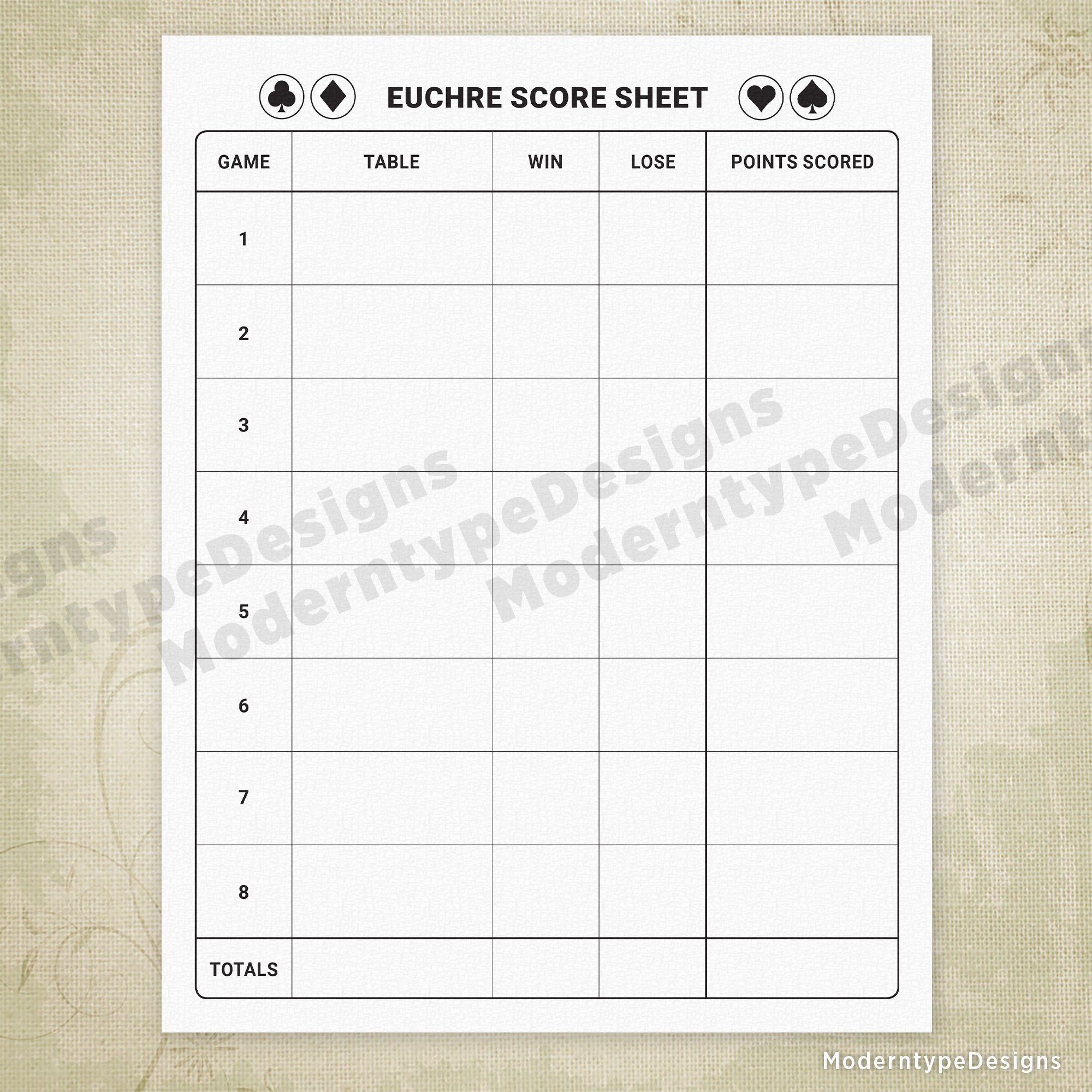 Euchre Score Cards Free Printable