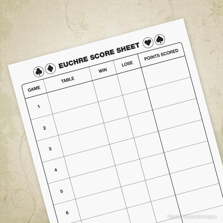 Euchre Score Sheet Printable