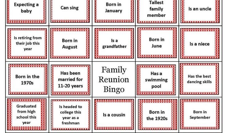 Family Reunion Bingo Game Printable Printable Word Searches