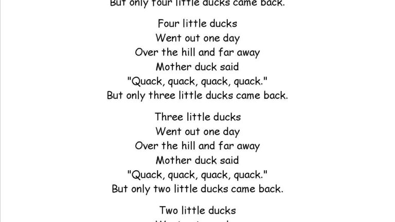 Five Little Ducks Lyrics Printout Children Songs Lyrics Rhymes