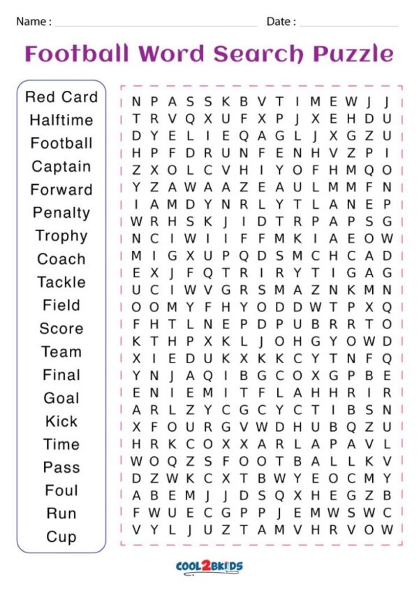 Football Word Search Free Printable
