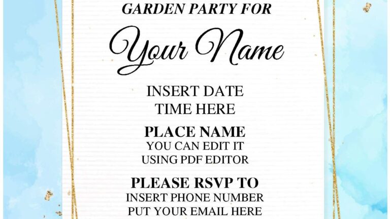 Free Editable PDF Geometric Gold Blue Floral Birthday Invitation Tem