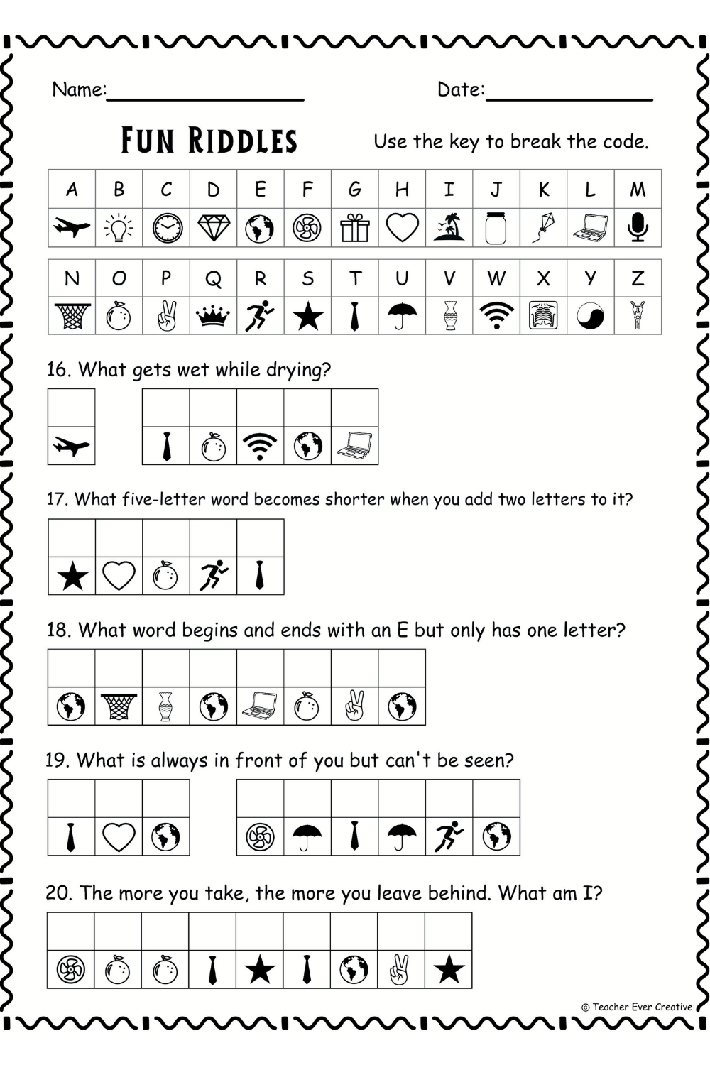 Free Fun Learning Printable Fun Riddles Code Breaker English