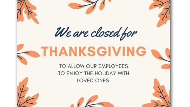 Free Printable Closed For Thanksgiving Signs 7 Templates Office Closed