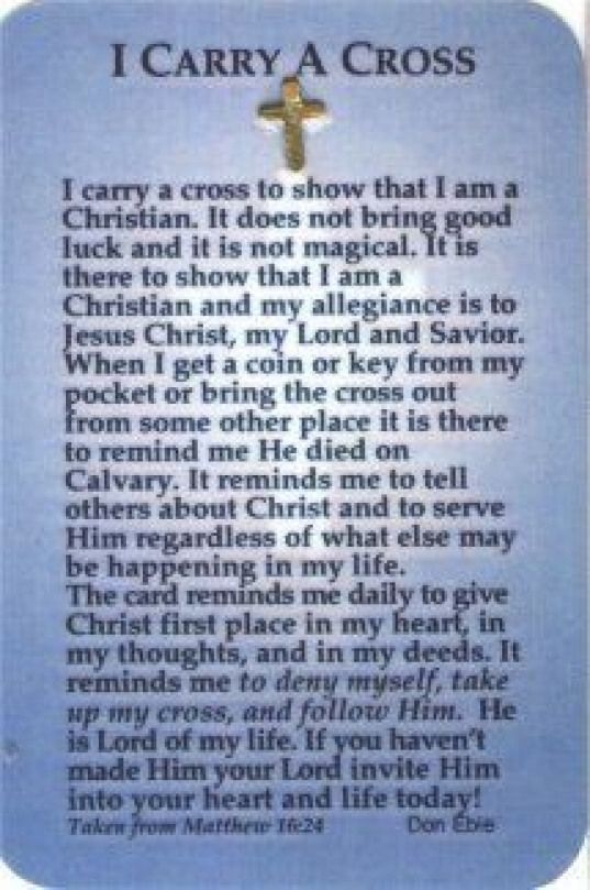 Free Printable Cross In My Pocket Poem