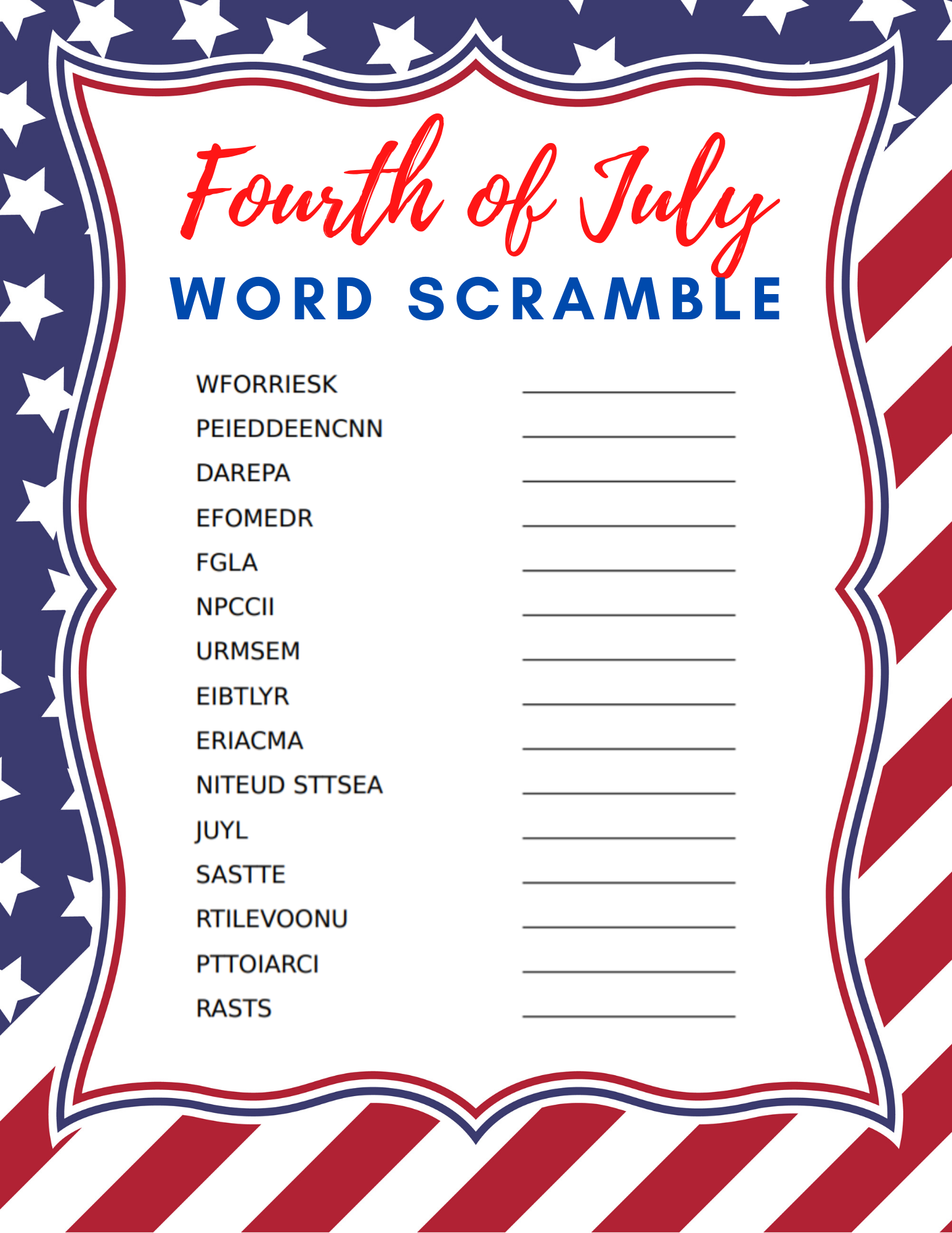 Free Printable Fourth Of July Word Search And Word Scramble Fourth Of