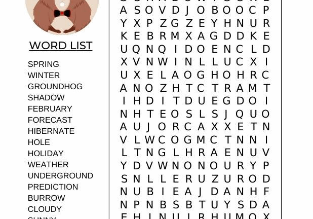 Free Printable Groundhog Day Word Search