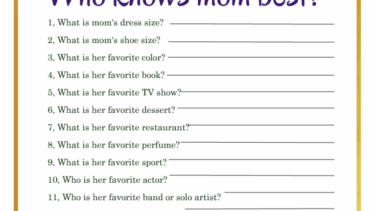 Free Printable Who Knows Mom Best Mother S Day Game Mother S Day