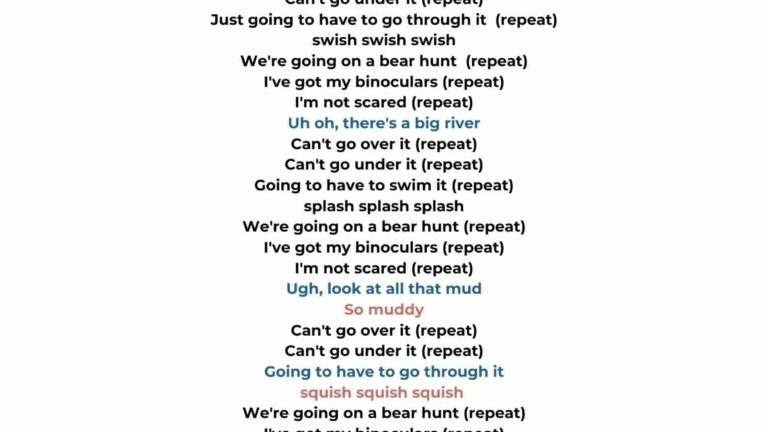 Going On A Bear Hunt Lyrics Printable