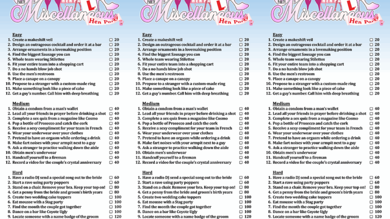 Hen Party Scavenger Hunt Printable