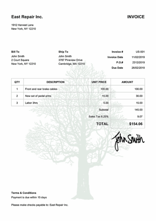 Free Printable Tree Service Invoice Template