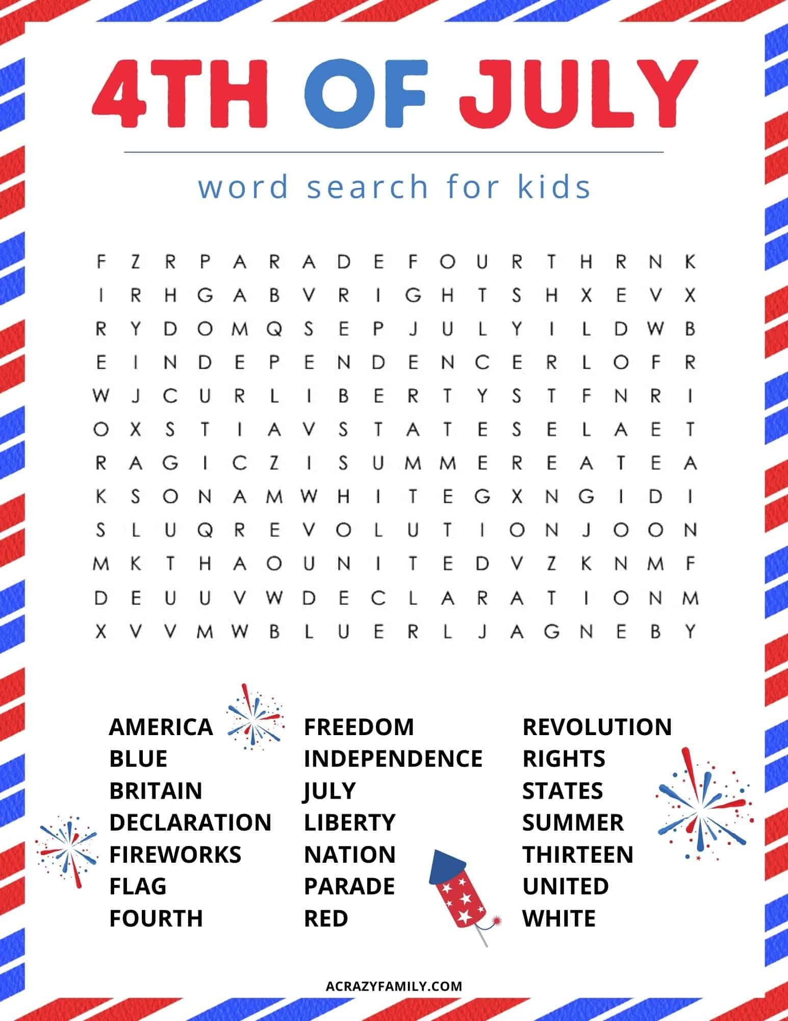July Word Search Printable Summer Fun