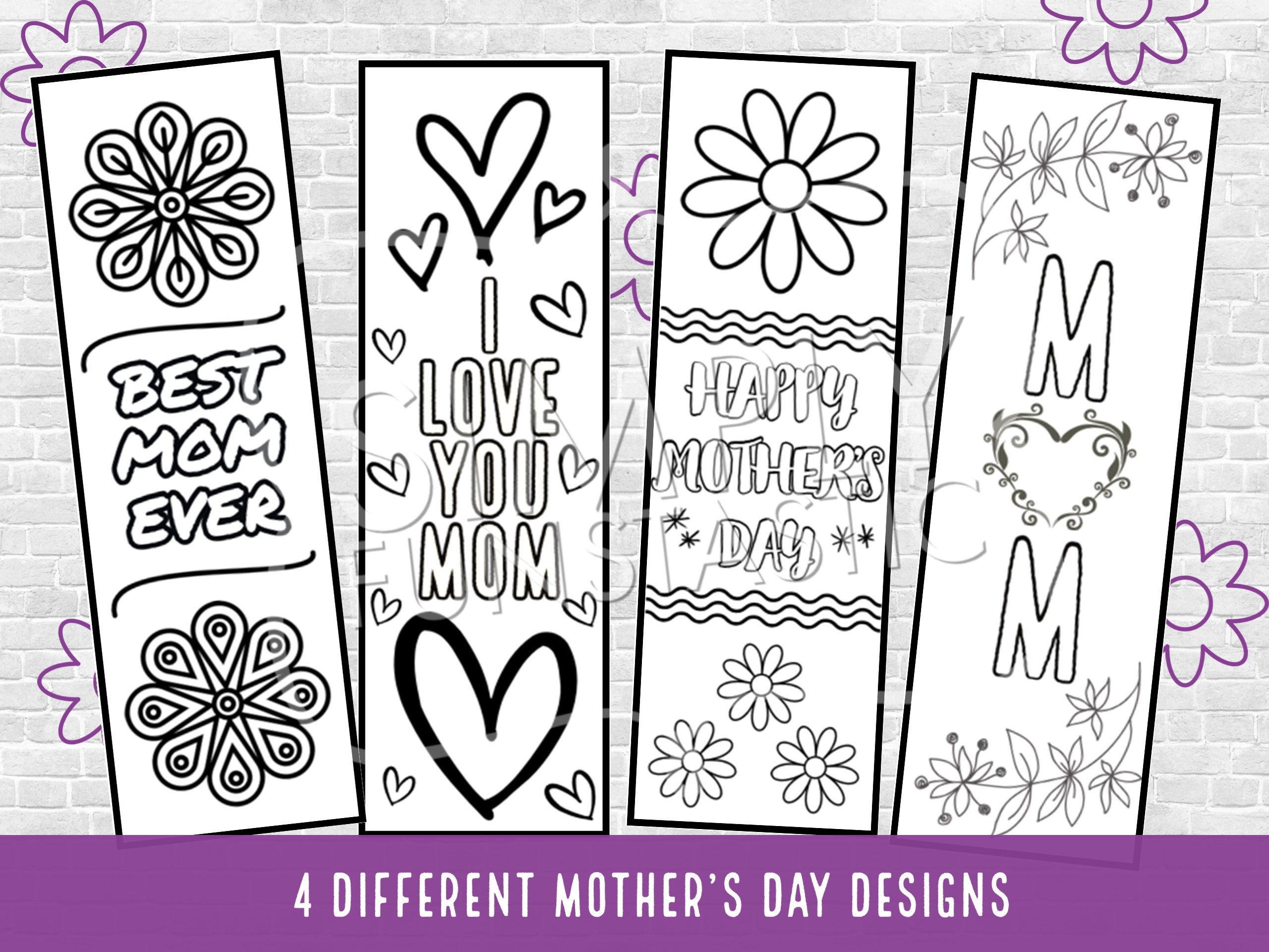 Mother S Day Coloring Bookmarks Set Of 4 Mother S Day Gift Kids Mother