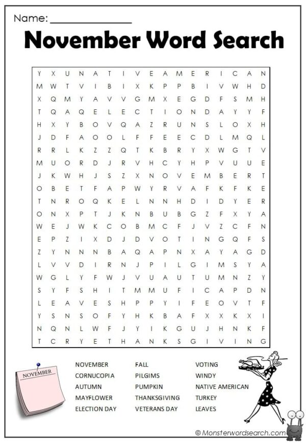 November Word Search Free Printable