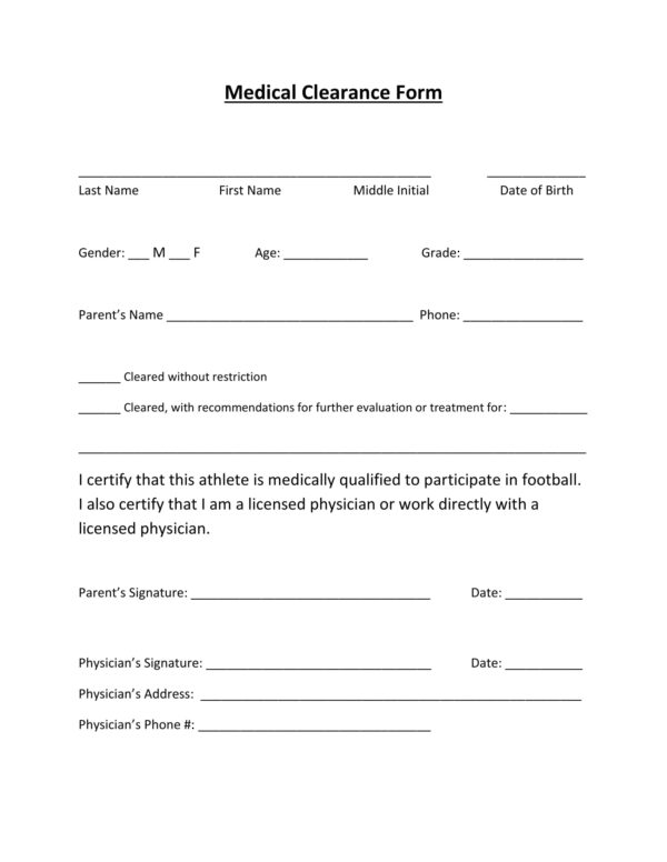 Free Printable Dental Clearance Form