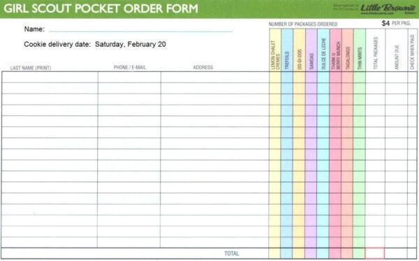2025 Girl Scout Cookie Order Form Printable