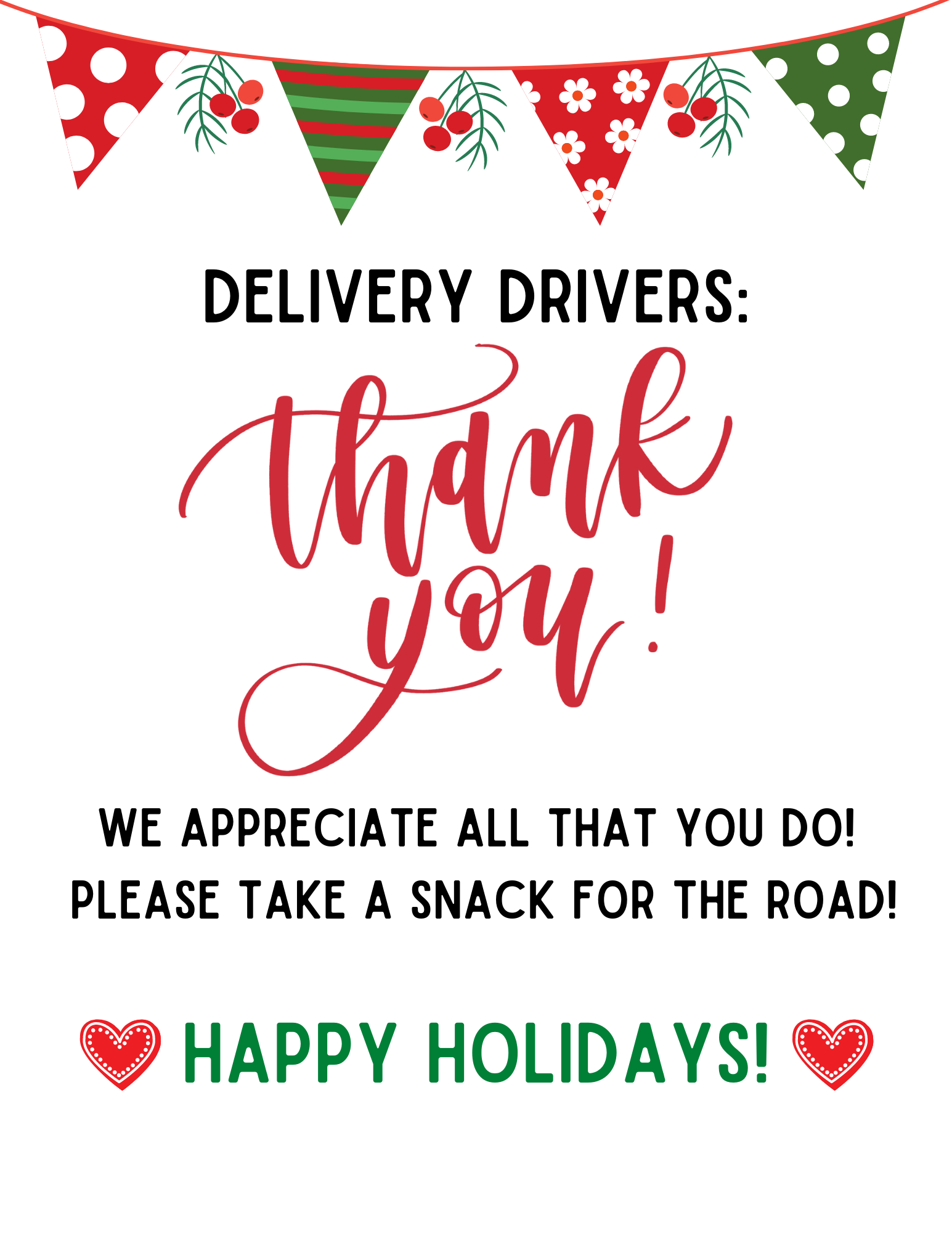 Printable Delivery Driver Snack Sign