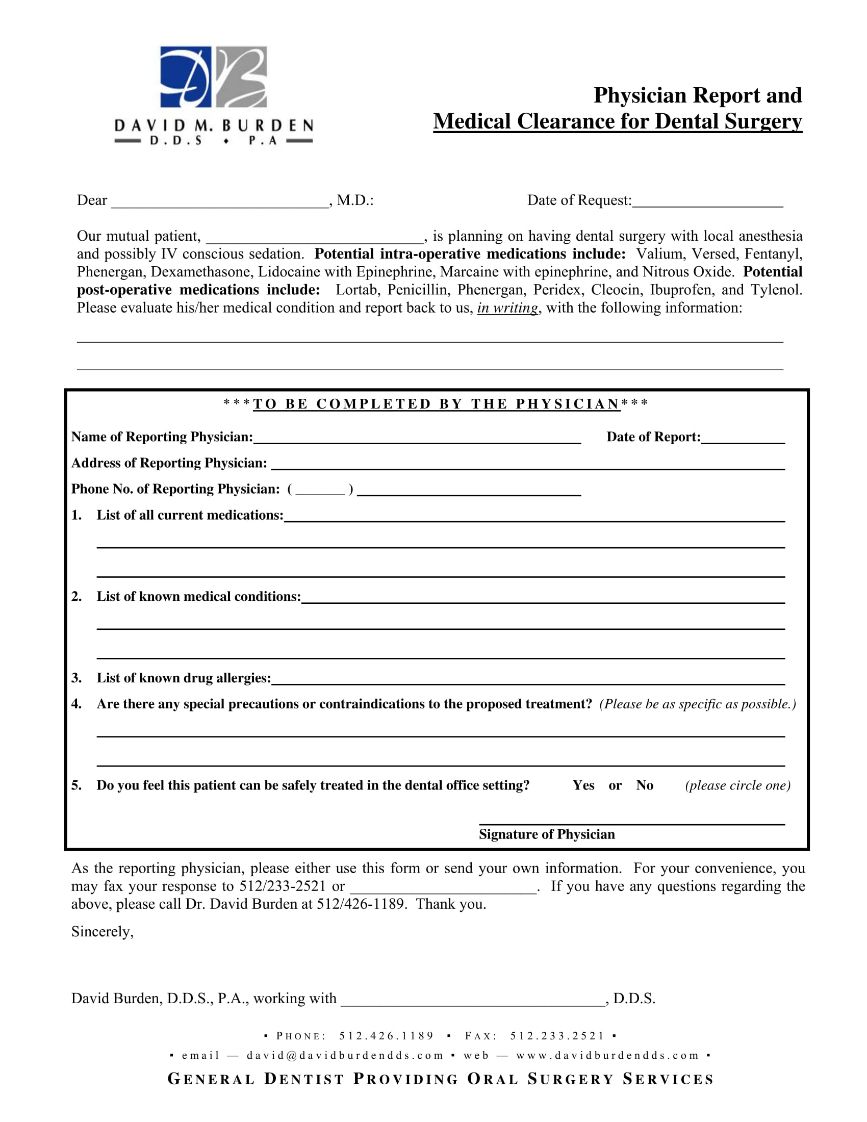 Printable Dental Clearance Form