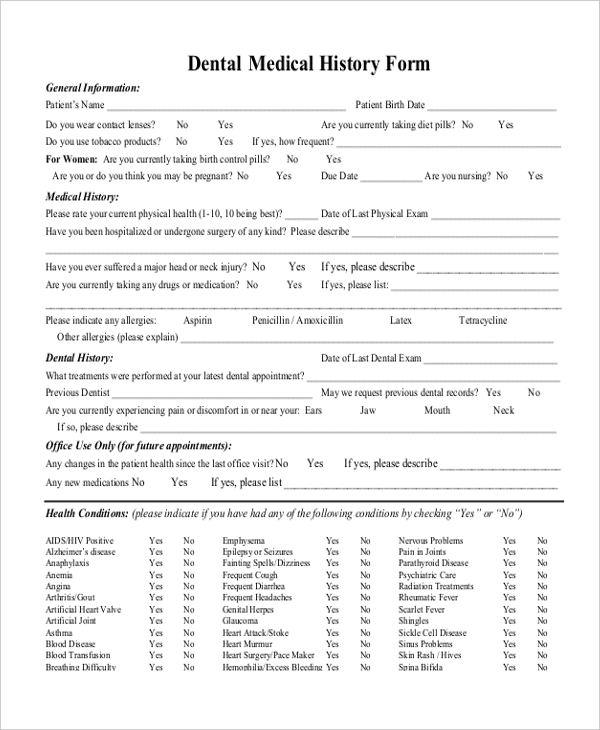 Free Printable New Patient Dental Forms