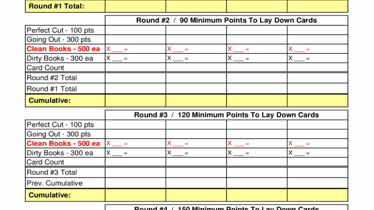 Printable Hand And Foot Score Sheet Pdf