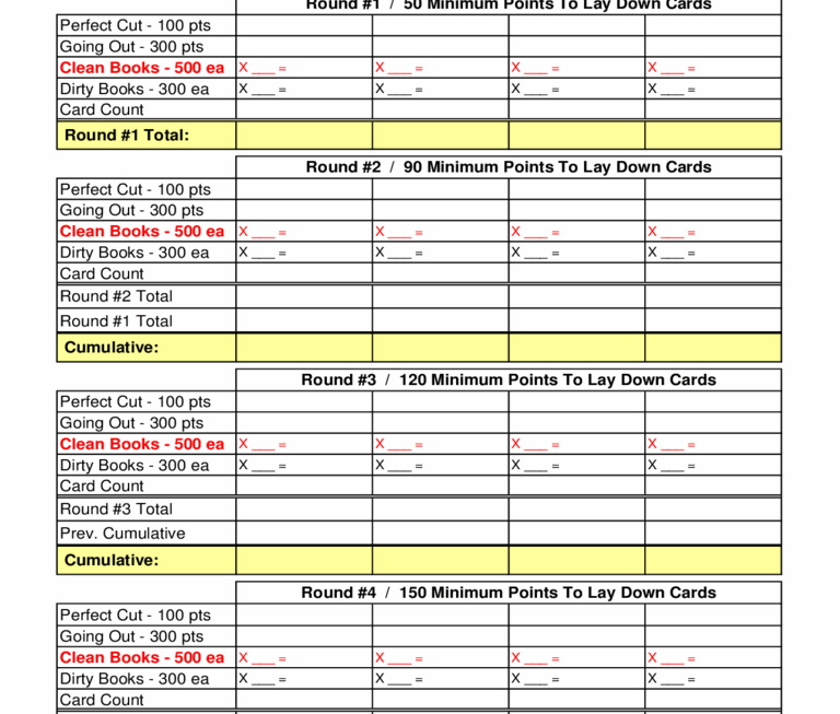 Printable Hand And Foot Score Sheet Pdf