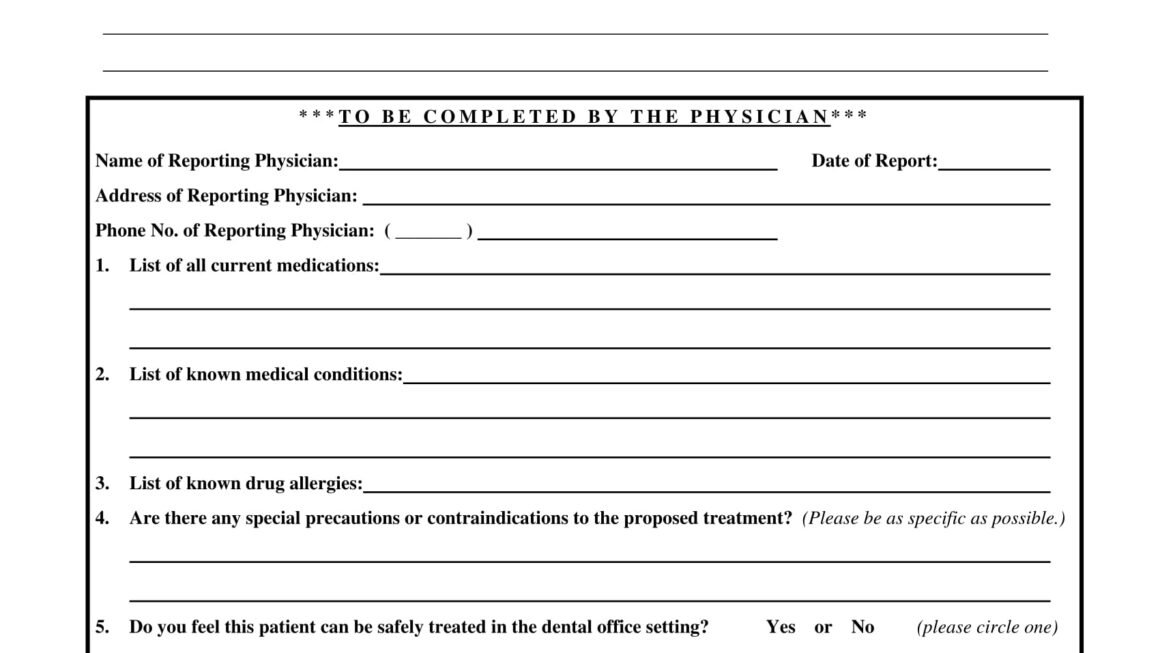 Printable Medical Clearance Form For Dental Treatment Printable Forms