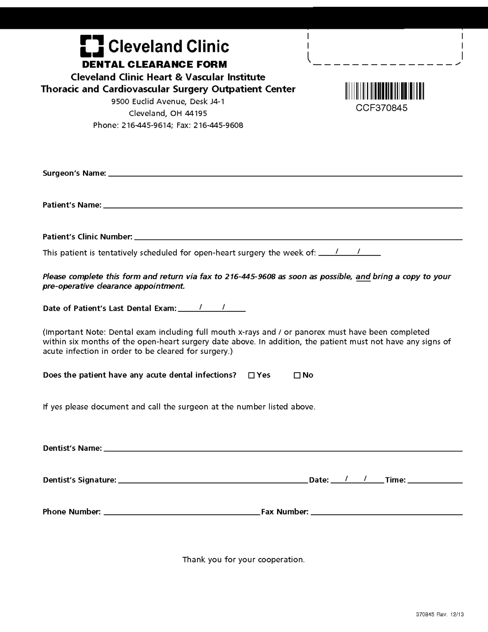 Printable Medical Clearance Form For Dental Treatment