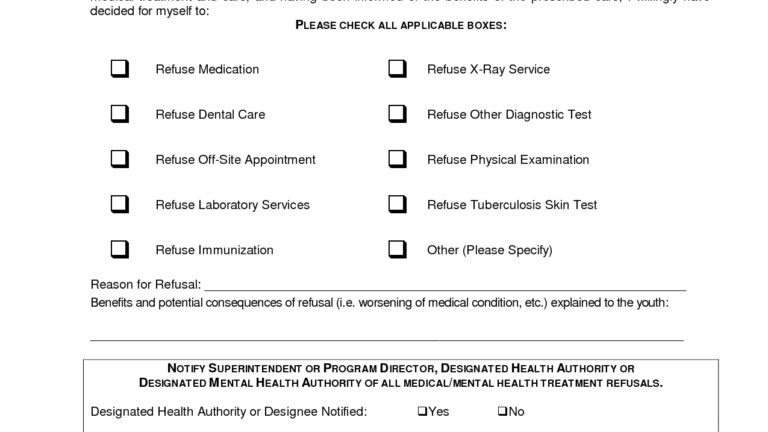 Printable Refusal Of Medical Treatment Form Erika Printable