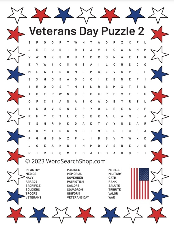 Free Printable Veterans Day Word Search